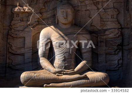 The seated image of Budda in Gal Vihara, Sri Lanka The seated image of Budda in Gal Vihara, Sri Lanka 33914582