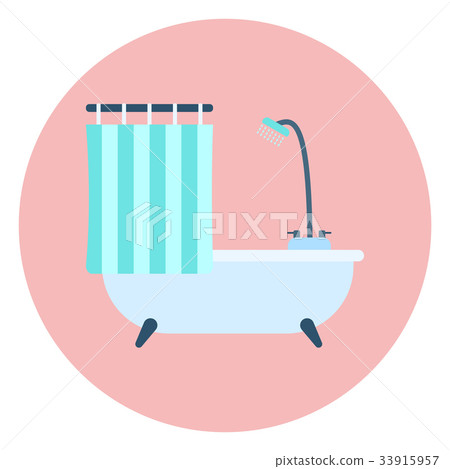 Flat blue shower bath and shower curtain, bathtub Flat blue shower bath and shower curtain, bathtub 33915957