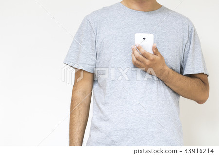 Hairy men smartphone operation 33916214