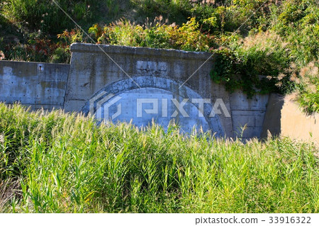 被遺棄的道路。埋葬隧道標誌 被遺棄的道路。埋葬隧道標誌 33916322