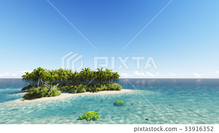 Tropical island with a clear sky 3D render 33916352