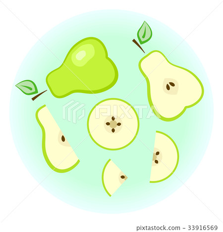 Flat vector green pear set - isolated split fruit - Stock Illustration ...