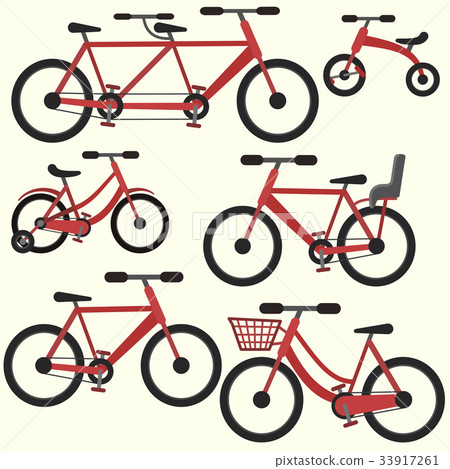 Flat colorful red vector bicycle set Flat colorful red vector bicycle set 33917261