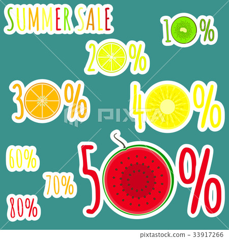 Bright color summer sale stickers with fruits Bright color summer sale stickers with fruits 33917266