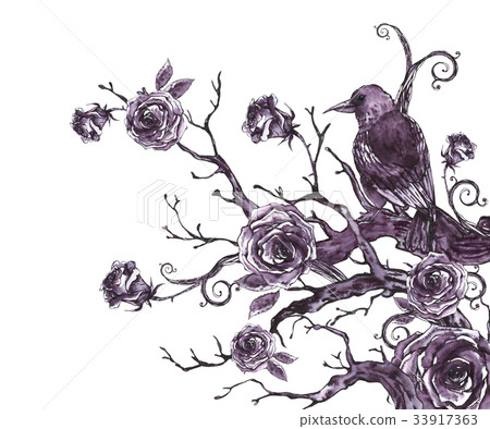 Watercolor hand drawn greeting card with tree 33917363