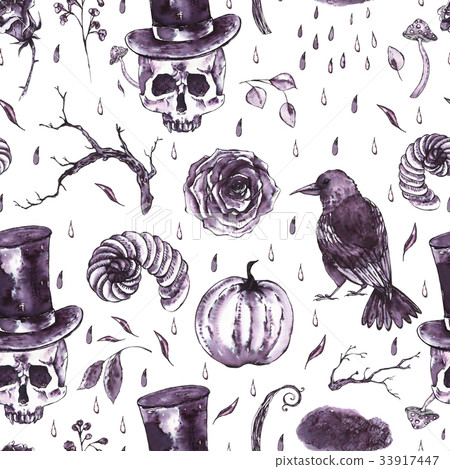 Monochrome watercolor hand drawn seamless pattern Monochrome watercolor hand drawn seamless pattern 33917447