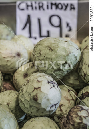 Chirimoya fruits at a grocery store Chirimoya fruits at a grocery store 33918294