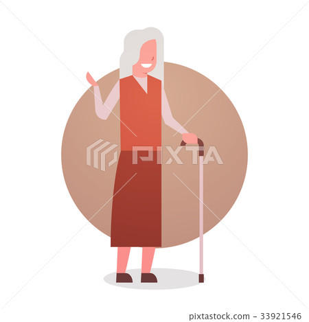Senior Woman With Stick Happy Smiling Grandmother Senior Woman With Stick Happy Smiling Grandmother 33921546