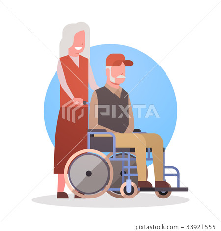 Senior Man On Wheel Chair And Woman Couple 33921555