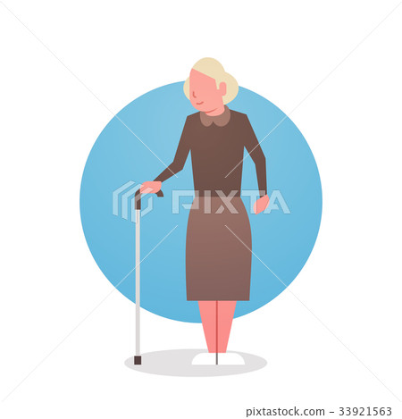 Senior Woman With Stick Grandmother Gray Hair 33921563