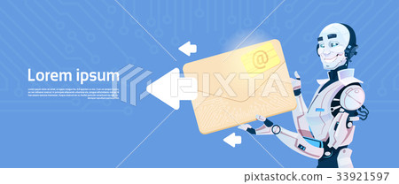 Modern Robot Hold Envelope Sending Email Message Modern Robot Hold Envelope Sending Email Message 33921597
