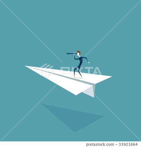Businessman Flying On Paper Plane Looking Through - Stock Illustration ...