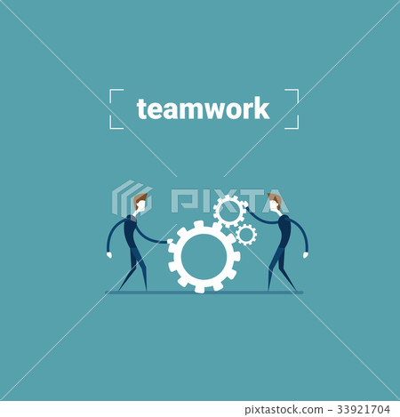 Two Businessman Holding Cog Wheel Teamwork Two Businessman Holding Cog Wheel Teamwork 33921704