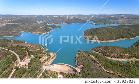 Aerial. Photo from sky, dams filled with water Aerial. Photo from sky, dams filled with water 33922822