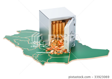 Safe box with golden coins on Saudi Arabia 33923069