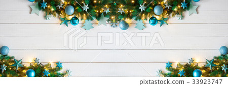 Turquoise Christmas Banner, Frame, Copy Space 33923747