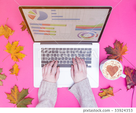 businesswoman hands typing at laptop computer 33924353