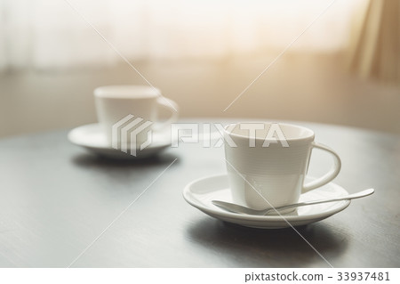 two cup of coffee on wood table meeting concept 33937481
