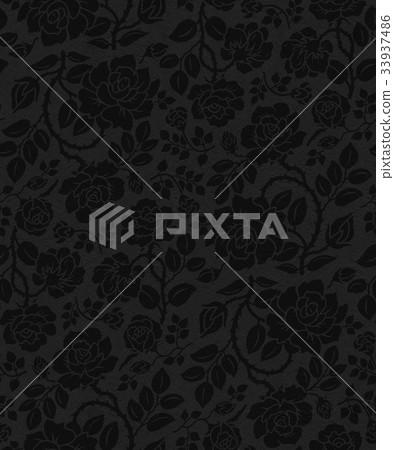 玫瑰圖案背景連續圖案黑色大1無縫圖紋理 33937486