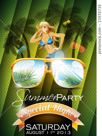Summer Holiday Flyer Design with palm trees. 33938738