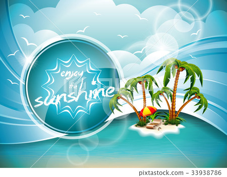 Vector Summer Holiday Flyer Design with palm trees 33938786