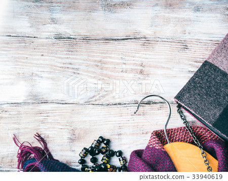 Wooden clothes hangers. Winter woman accessories 33940619