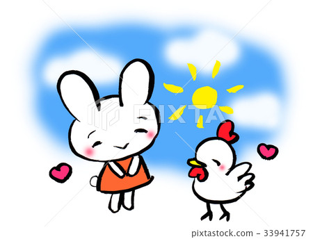 Rabbit and chicken Blue sky Sun 33941757