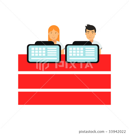 People buying tickets at counter in the cinema 33942022
