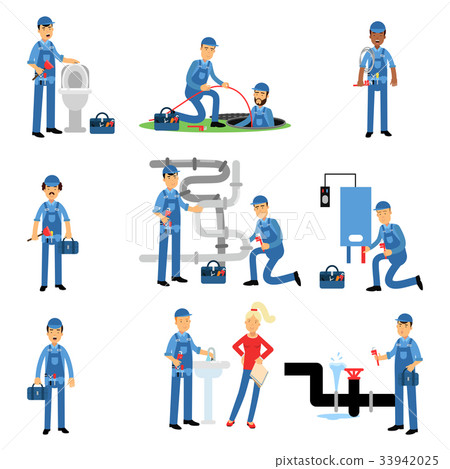 Professional plumber at work set, plumbing service 33942025