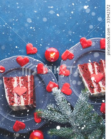 Red velvet cake slice for Valentines day dessert Red velvet cake slice for Valentines day dessert 33942372