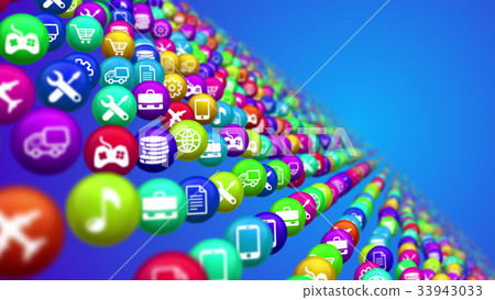 Socila media news balls in diagonal rows 33943033