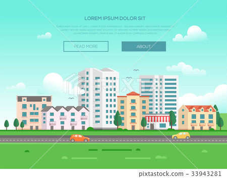 Cityscape With A Road - Modern Vector Illustration - Stock Illustration ...