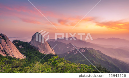 sunrise of Bukhansan mountains in Seoul, korea 33943326