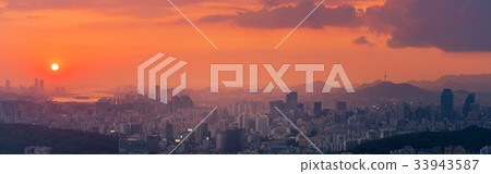 Korea,Panorama Sunset of Seoul City Skyline 33943587