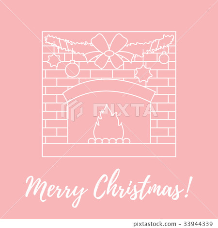 kindled fireplace, garland, Christmas balls  33944339