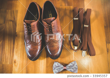 Men's accessories with luxury shoes. Top view Men's accessories with luxury shoes. Top view 33945357