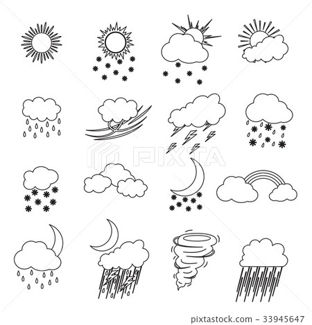 Cartoon Weather Thin Line Icons Set. Vector - Stock Illustration ...