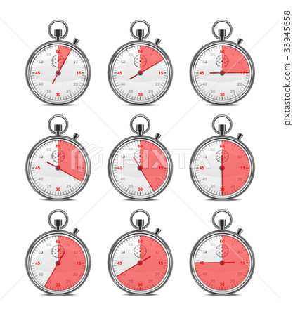 Realistic Classic Metal Stopwatch Set. Vector Realistic Classic Metal Stopwatch Set. Vector 33945658