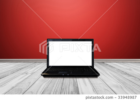 Computer laptop with blank empty white screen Computer laptop with blank empty white screen 33948987