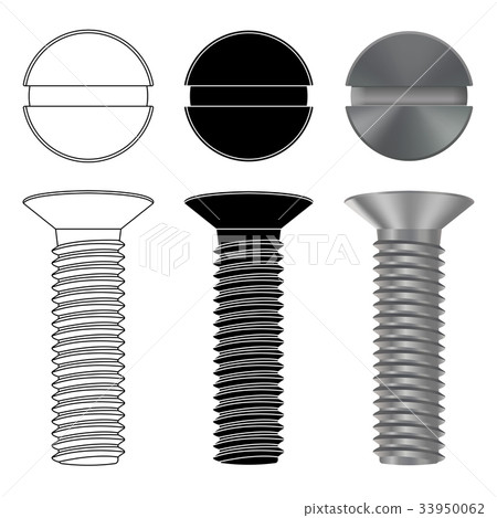 Metal bolt with nut. Outline and silhouette Metal bolt with nut. Outline and silhouette 33950062