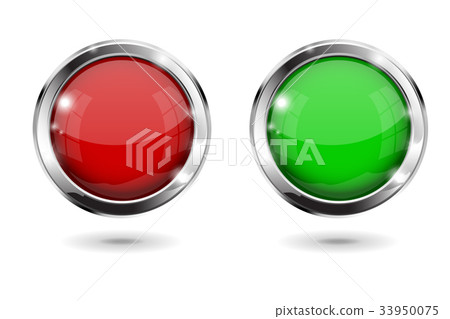 Red and green shiny 3d buttons. Round glass web - Stock Illustration ...