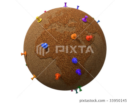 cork plated, pinboard style earth globe. 3d 33950145