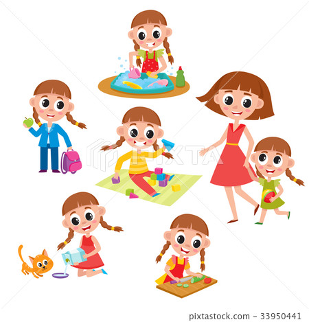 Set of little prescooler girl daily routines 33950441
