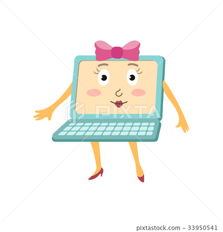 vector flat funny laptop female character with bow vector flat funny laptop female character with bow 33950541