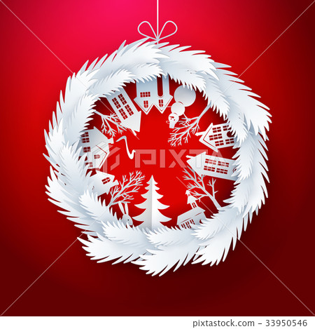 Christmas decorated ball on red 33950546