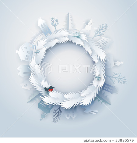 Paper art around wreath Paper art around wreath 33950579