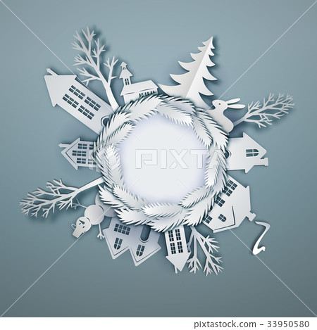 Paper art landscape around circle Paper art landscape around circle 33950580