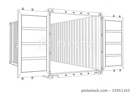 Open Empty Cargo Container. Wire-frame style 33951163