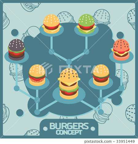 Burgers color isometric concept icons 33951449