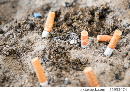 close up the rest of cigarettes in the ashtray close up the rest of cigarettes in the ashtray 33953474